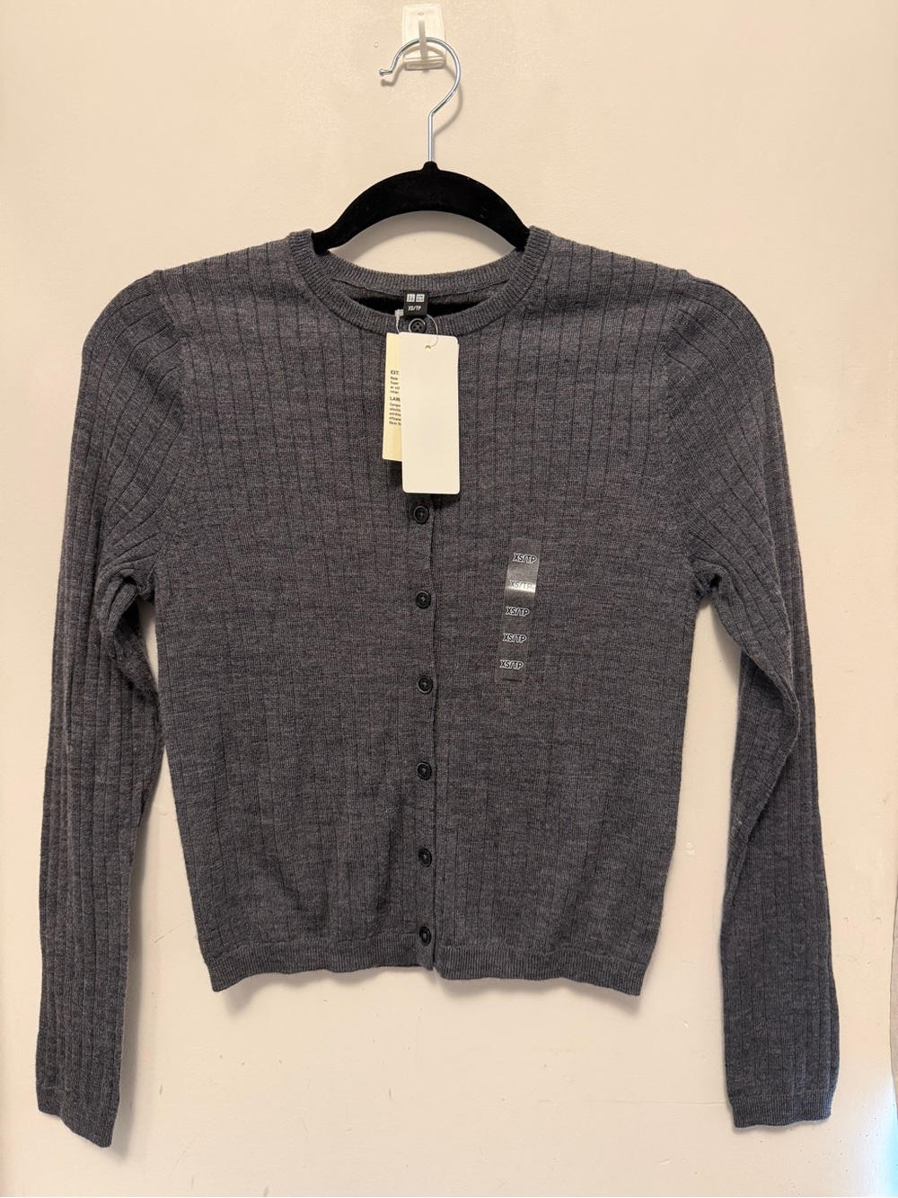 NWT Uniqlo Gray Merino Ribbed Crew Neck Short Cardigan